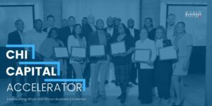 group of people celebrating completion of chi capitol accelerator